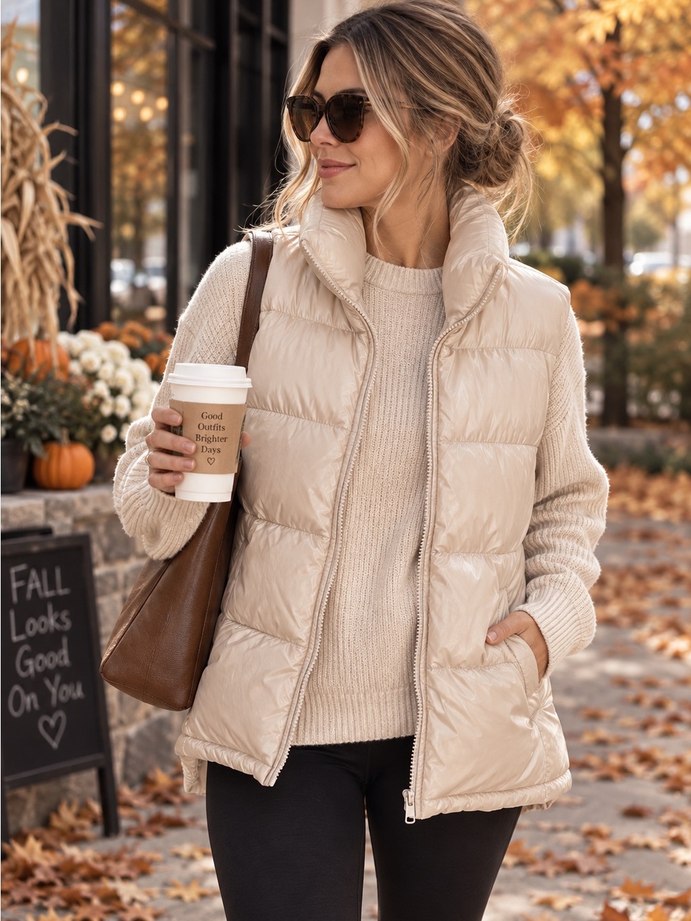 NWT Old Navy Cream Puffer Vest | Size L | Quilted Fall Layer